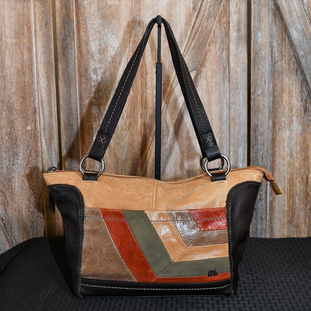 The Sak Multicolor Patchwork Leather Tote - Tan, Black, Rust, Olive